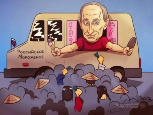 중국에서 인기를 끌고 있는 푸틴을 광고모델로 한 러시아 아이스크림
