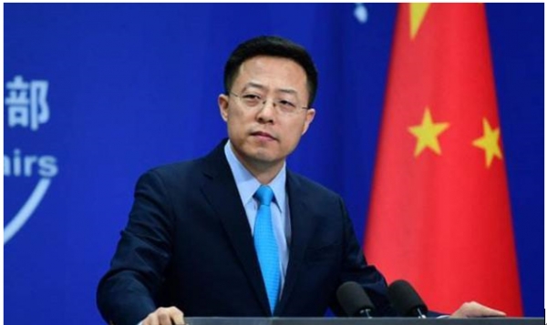지난 3일 정례 브리핑을 하고 있는 자오리젠 중국 외교부 대변인. 사진=바이두 홈페이지 캡쳐.