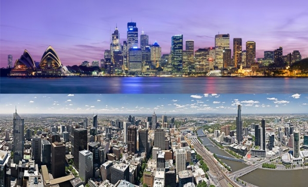 시드니(위)와 멜버른. 호주의 주요 도시들은 최근 20년간 주택가격 폭등으로 몸살을 알고 있다.