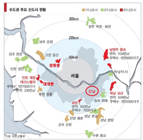 '3기신도시'(빨간색)를 포함한 수도권 주요 신도시 현황. 사진=연합뉴스