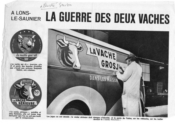 당시 두 브랜드의 경쟁을 그린 신문기사. “두 암소의 전쟁”이라는 제목을 달고 있다. 출처 : http://vache-grosjean.blogspot.com
