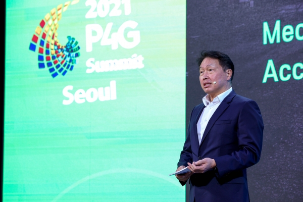 최태원 대한상의 회장은 P4G 비즈니스 포럼에서 기업의 환경 문제 해결 노력을 강조했다.