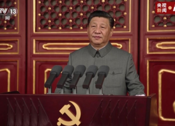 지난 7얼1일 중국 공산당 창당100주년 공식 행사에 참석한 시진핑 중국 국가 주석. 사진=중국중앙티비(CCTV)캡처.