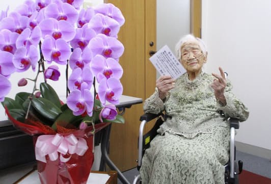 일본 후생노동성 14일 100세 이상 인구는 8만6510명이라고 발표했다. 일본의 최고령자는 세계 기록을 보유한 다나카 가네(田中力子·사진) 할머니다. 1903년 태어난 그는 올 1월 2일 118번째 생일을 지냈다. 사진=닛케이