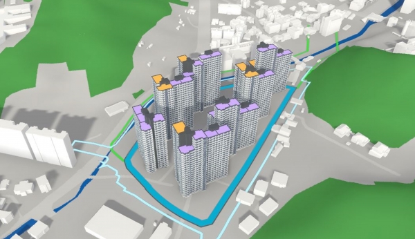 AI기반 공동주택 3D 자동설계 시스템을 활용한 배치 조감도 예시. 자료제공=현대건설