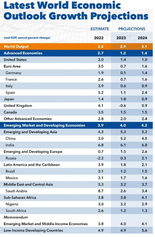 세계경제 및 국가별 경제성장률 전망[자료=IMF]